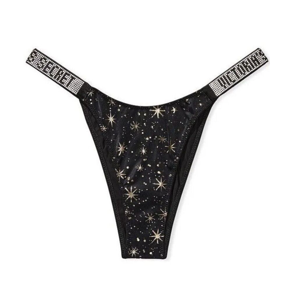 Victoria's Secret Very Sexy Shine Strap Sz L Constellation Print Stars Black